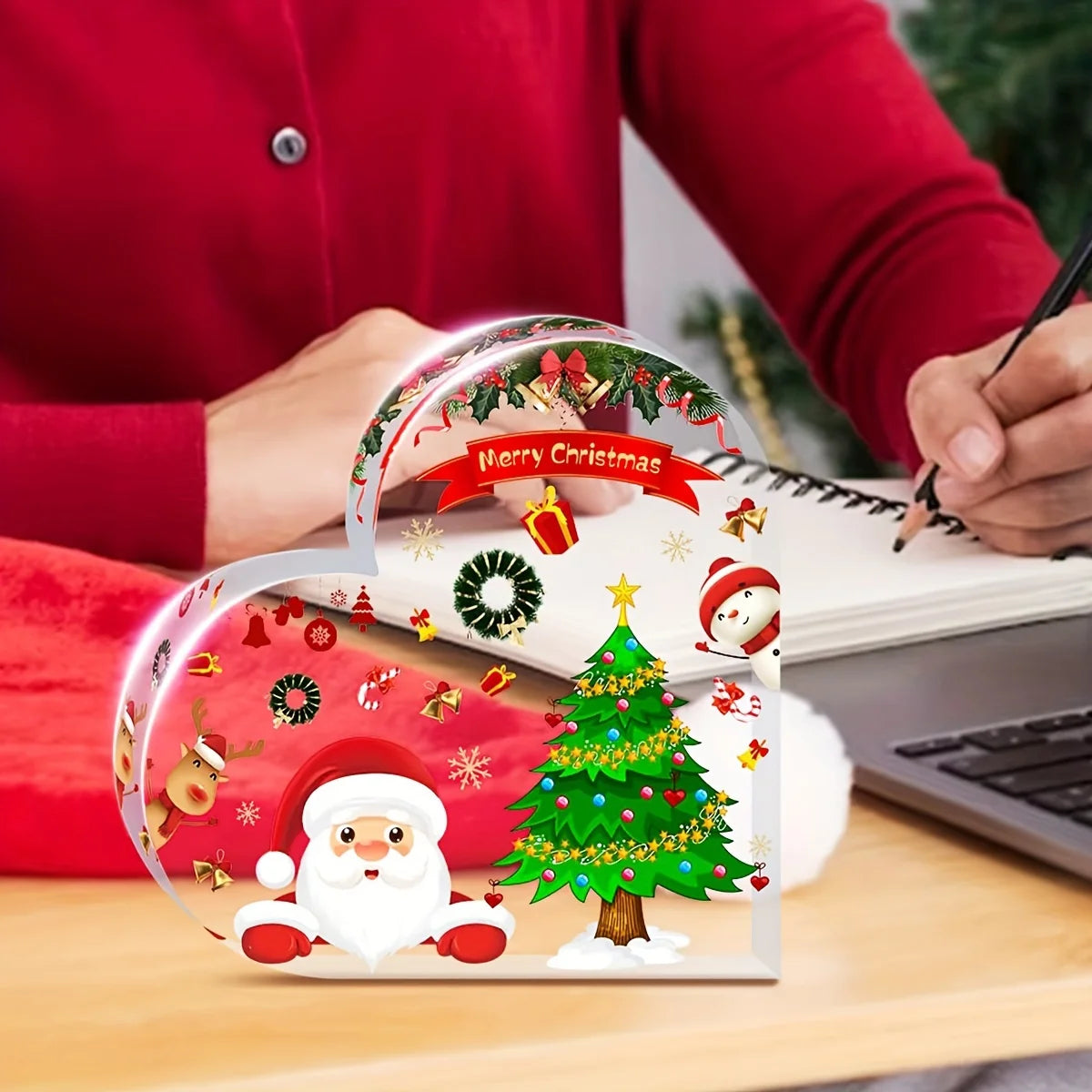 1pc Christmas Decorations Cute Heart Shaped Christmas Dining Table, Office, Counter, Desk, Shelf - Home Decorations